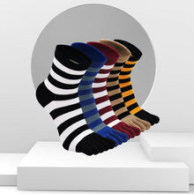 Load image into Gallery viewer, Artfasion Mixed Colors Striped Crew length 5 Finger Socks for Men, 5 Pairs