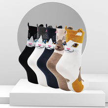 Load image into Gallery viewer, Artfasion Cute Cat Face Design Crew Socks for Women, 5 Pairs