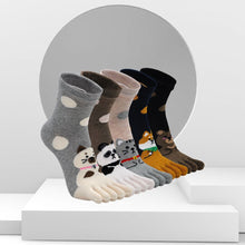 Load image into Gallery viewer, Artfasion Cute Polka Dots Animal Design 5 Finger Crew Socks for Women, 5 Pairs