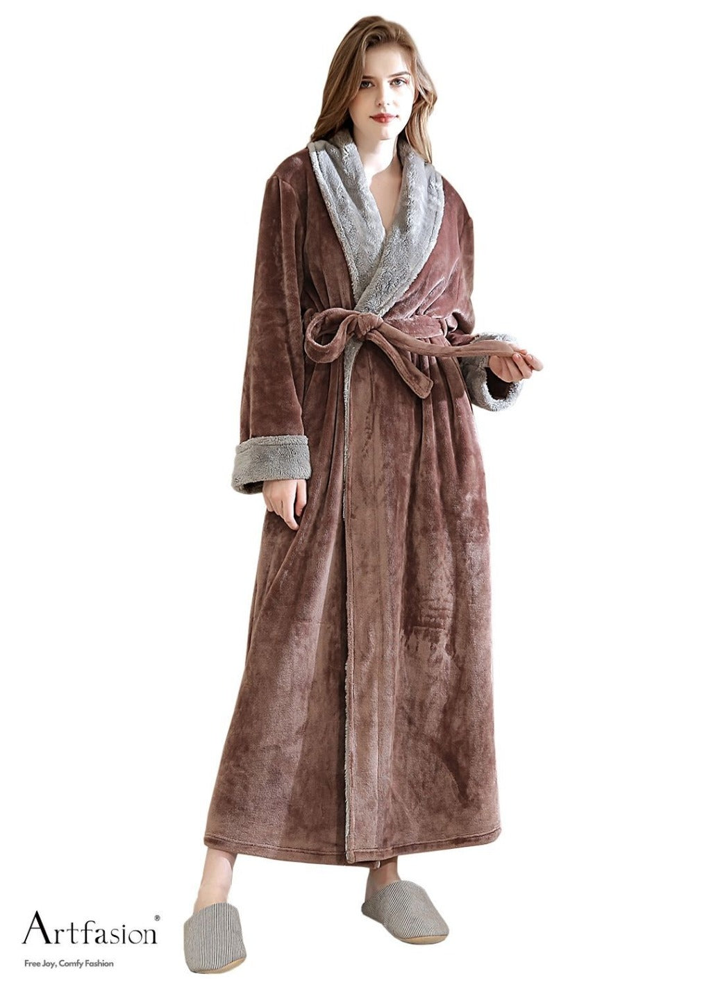 Artfasion Womens Long Fleece Robe - Warm Soft Floor Length Flannel