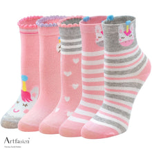Load image into Gallery viewer, 5 pairs pink unicorn socks for girls