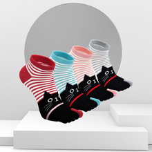Load image into Gallery viewer, Artfasion 5 Finger Cute Stripes Cat Design Toe Socks for Women, 4 Pairs