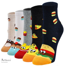 Load image into Gallery viewer, 5 pairs food crew socks for women