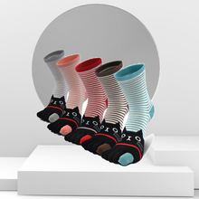 Load image into Gallery viewer, Artfasion 5 Finger Cute Stripes Cat Design Crew Socks for Women, 5 Pairs