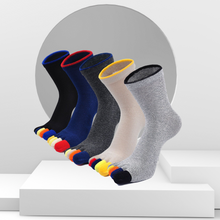 Load image into Gallery viewer, Artfasion Classic Mixed Colors  5 Finger Crew Socks for Men, 5 Pairs