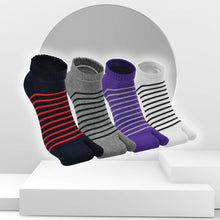 Load image into Gallery viewer, Artfasion's Cotton Striped Ankle Socks, 4 Pairs