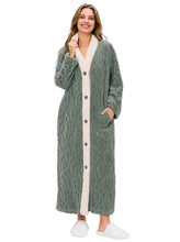 Load image into Gallery viewer, Women's Jacquard Plush Robe, Button Front Full Length Bathrobe with Pockets and Contrast Trim
