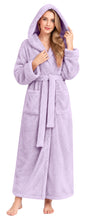 Load image into Gallery viewer, Women's Hooded Plush Robe Soft Fleece Long Bathrobe with Belt and Pockets, Warm Full Length Cozy Lounge Robe for Winter Homewear
