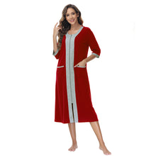 Load image into Gallery viewer, Robes for Women, LOFIR Womens Robes Zip Up Front Full Length Lightweight Summer House Coat for Womens Ladies with Zipper 3/4 Sleeve Pocket
