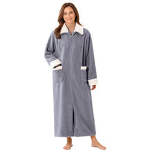 Load image into Gallery viewer, LOFIR Women's Zip Up Fleece Robe, Full Length Plush Bathrobe with Pockets and Contrast Trim
