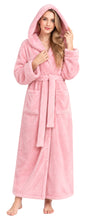 Load image into Gallery viewer, Women's Hooded Plush Robe Soft Fleece Long Bathrobe with Belt and Pockets, Warm Full Length Cozy Lounge Robe for Winter Homewear
