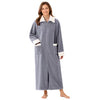 LOFIR Women's Zip Up Fleece Robe, Full Length Plush Bathrobe with Pockets and Contrast Trim