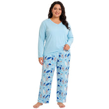 Load image into Gallery viewer, Women's Plus Size Pajama Set, Soft Long Sleeve V Neck Top with Floral Print Pants, 2 Piece Lounge Set
