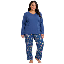 Load image into Gallery viewer, Women's Plus Size Pajama Set, Soft Long Sleeve V Neck Top with Floral Print Pants, 2 Piece Lounge Set
