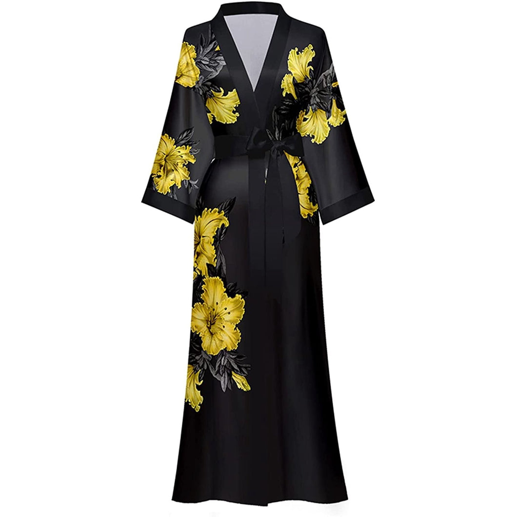 Robes for Women, LOFIR Womens Long Silk Kimono Robes, Satin Silky Bathrobe Robe Soft Floral Bridesmaid Robes for Women, Ladies Sleepwear