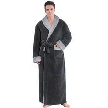 Load image into Gallery viewer, Robes for Men,  Long Mens Robes, Warm Soft Plush Mens Robe with Hood, Plus Size Plus Thick Robe for Men with Side Pocket and Belt, Bathrobes for Men Gifts
