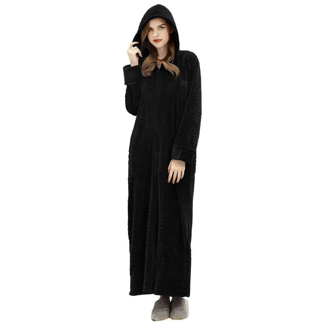 Artfasion  Hooded Flannel Zip Up Dressing Gown Bathrobe For Men and Women