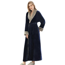 Load image into Gallery viewer, Artfasion Classic Design Navy Blue Fluffy Dressing Gown Bathrobe Unisex Winter Wedding Bathrobe
