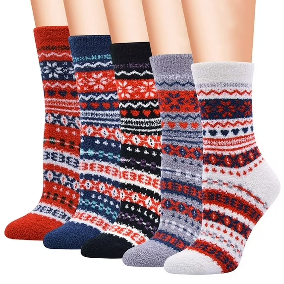 Christmas Socks Women, Womens Tube Crew Socks Cozy Warm Winter Ladies Socks, Xmas Plush House Socks Gifts for Woman Christmas Gifts