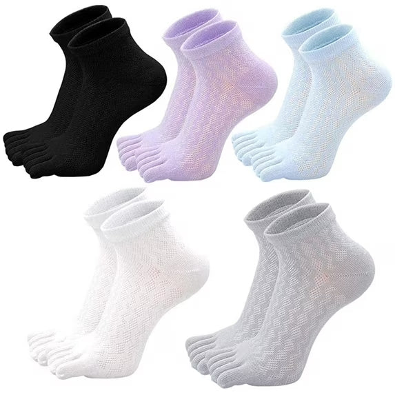 Women's Toe Socks Mesh Breathable Five Finger Cotton Ankle Sock with Toes for Running Athletic, 5 Pairs