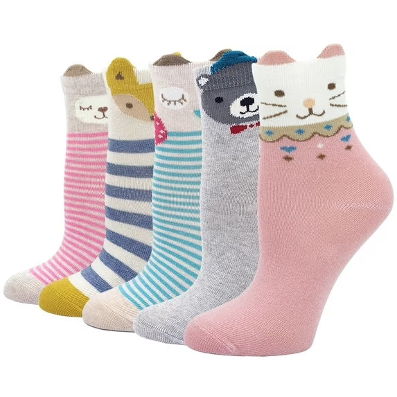 Cute Animals Design Children's Crew Socks, 5 Pairs