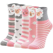 Load image into Gallery viewer, Cute Animal Design Pink Socks for Girls, 5 Pairs
