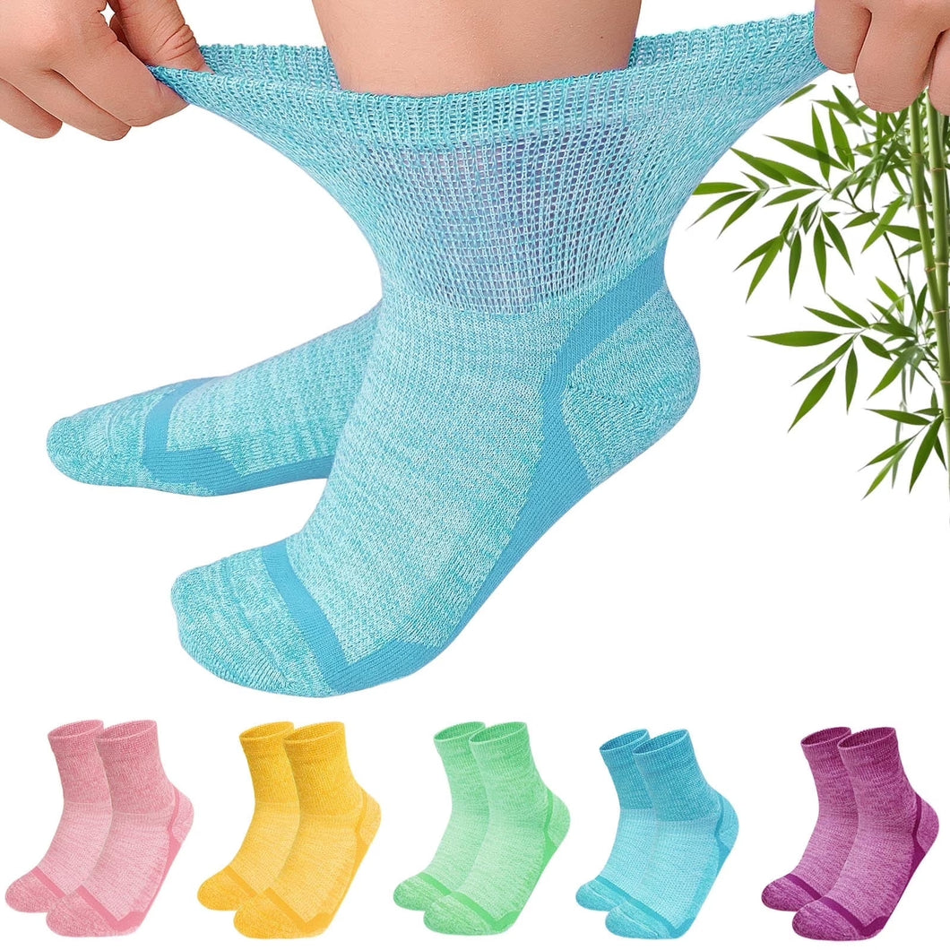 Diabetic Socks for Women,Above Ankle Loose Top Non-Binding Comfort Wide Calf Socks for Sensitive Feet, 5 Pairs