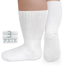 Load image into Gallery viewer, 3 Pairs Diabetic Socks for Men Women , Non Slip Grip Socks Hospital Socks with Gripper for Women, Extra Wide Calf Socks for Swollen Feet
