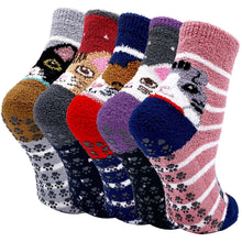 Load image into Gallery viewer, Womens Fuzzy Socks, Cozy Winter Warm Fluffy Cute Cat Animal Home Slipper Ankle Socks for Women and Girls, 5 Pack
