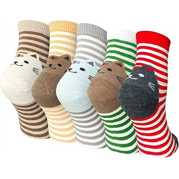 Cute Dog Casual Cotton Crew Socks Animal Print Novelty Liner Ankle Socks for Women & Ladies, 5 Pairs