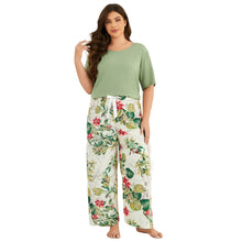 Load image into Gallery viewer, Round Neck Soft Rayon Sleepwear Loungewear, Lightweight Short Sleeve Top and Floral Pants PJS for Home &amp; Bedroom
