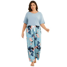 Load image into Gallery viewer, Round Neck Soft Rayon Sleepwear Loungewear, Lightweight Short Sleeve Top and Floral Pants PJS for Home &amp; Bedroom
