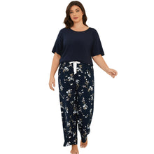 Load image into Gallery viewer, Round Neck Soft Rayon Sleepwear Loungewear, Lightweight Short Sleeve Top and Floral Pants PJS for Home &amp; Bedroom
