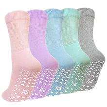 Load image into Gallery viewer, Womens Crew Non Slip Grippy Socks with Grippers, 5 Pairs Non Skid Hospital Socks for Seniors Elderly Women, Nursing Home &amp; Daily Wear
