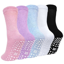 Load image into Gallery viewer, Womens Crew Non Slip Grippy Socks with Grippers, 5 Pairs Non Skid Hospital Socks for Seniors Elderly Women, Nursing Home &amp; Daily Wear
