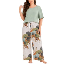 Load image into Gallery viewer, Crew Neck Elbow sleeve Top &amp; Wide Leg Capri Pants 2 Piece Pj Set, Lightweight Loungewear for Home, Relaxing and Daily Wear
