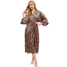 Load image into Gallery viewer, Robes for Women,  Womens Long Silk Kimono Robes, Satin Silky Bathrobe Robe Soft Floral Bridesmaid Robes for Women, Ladies Sleepwear,Leopard
