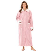 Load image into Gallery viewer, LOFIR Women's Zip Up Fleece Robe, Full Length Plush Bathrobe with Pockets and Contrast Trim
