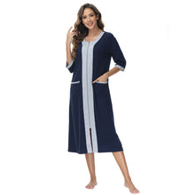 Load image into Gallery viewer, Robes for Women, LOFIR Womens Robes Zip Up Front Full Length Lightweight Summer House Coat for Womens Ladies with Zipper 3/4 Sleeve Pocket
