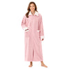LOFIR Women's Zip Up Fleece Robe, Full Length Plush Bathrobe with Pockets and Contrast Trim