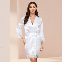 Load image into Gallery viewer, exy Lingerie, LOFIR Silk Satin Pajamas for Women, Womens Summer Pajamas Pjs Sets of 4 Pcs with Floral Lace Top Shorts and Robe, Gift for Women
