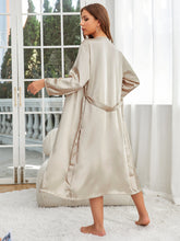 Load image into Gallery viewer, Robes for Women，LOFIR Womens Kimono Satin Robe with Nightgown Set 2 Piece Luxurious Sexy Silk Womens Ladies Sleepware in Size S M L XL, Khaki
