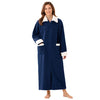 LOFIR Women's Zip Up Fleece Robe, Full Length Plush Bathrobe with Pockets and Contrast Trim