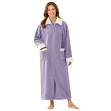 Load image into Gallery viewer, LOFIR Women's Zip Up Fleece Robe, Full Length Plush Bathrobe with Pockets and Contrast Trim
