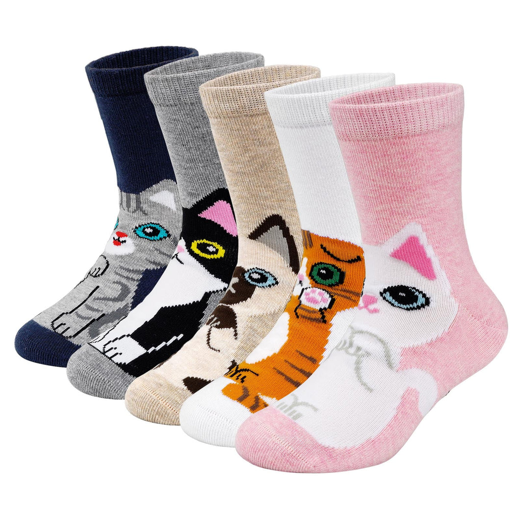 Girls Socks，LOFIR Soft Cotton Animal Patterns Crew Cute Toddler Socks, Breathable & Seamless, Novelty Socks Cat Socks Age 2-12 Years