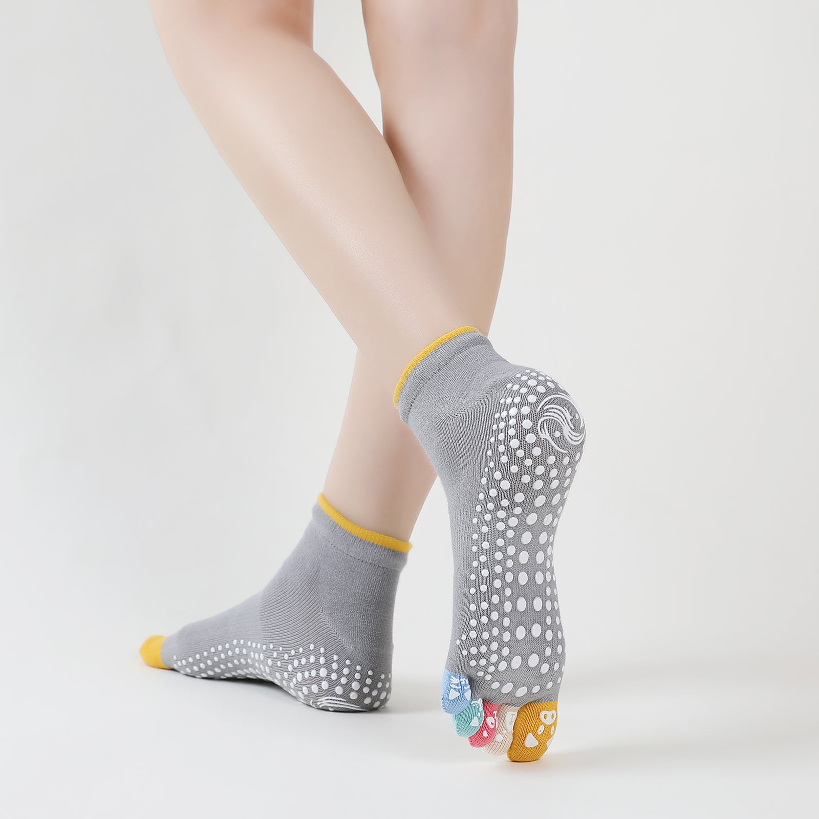 MIERSPORT Non-Slip Five Colorful Toe Yoga Socks - Pure Blue / 2