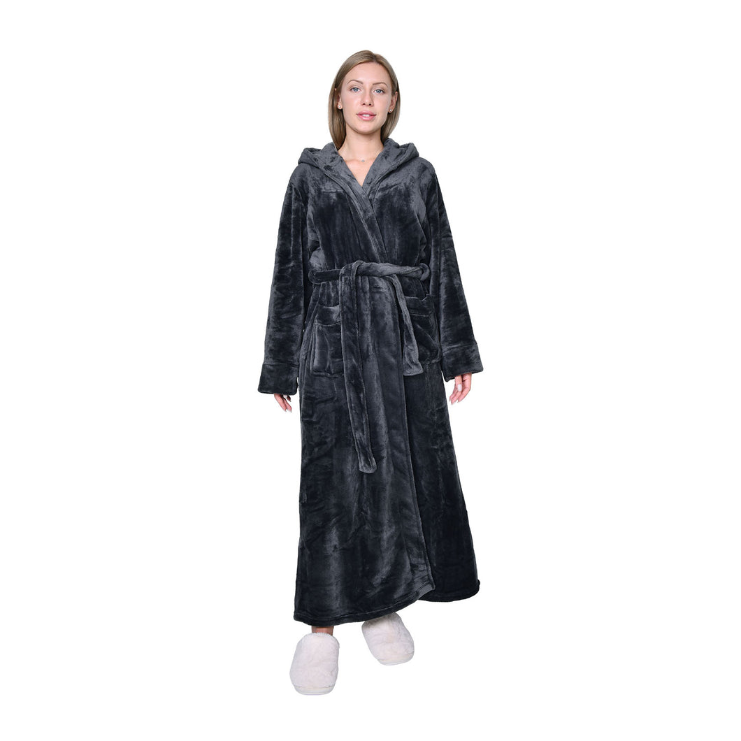 Artfasion Womens Plush Soft Hooded Robe, Luxury Fluffy Robe Long Fleece Spa Bathrobe for Women (XL, Dark Gray)