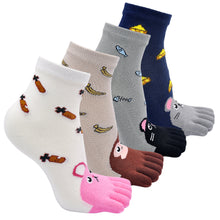 Load image into Gallery viewer, Artfasion Kids Toe Socks, Comfy Cotton Novelty Cat Dog Animal Pattern Cute Ankle Socks with Toe for Boys &amp; Girls 3-7 Years, 4 Pairs
