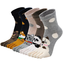 Load image into Gallery viewer, LOFIR Toe Socks for Womens - Comfy Cotton Novelty Cute Cat Animal Pattern Casual Ankle Finger Socks for Running Athletic, 5 Pairs
