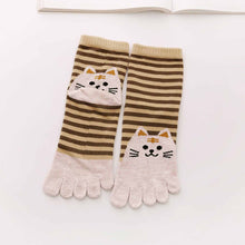 Load image into Gallery viewer, LOFIR Womens Toe Socks 5 Finger Cotton Comfy Novelty Cute Cat Animal Athletic Ankle Crew Sock for Ladies, 5 Pairs
